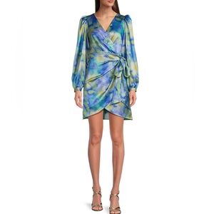 NWT Belle by Badgley Mischka Lola Satin Jacquard Wrap Dress Size 2